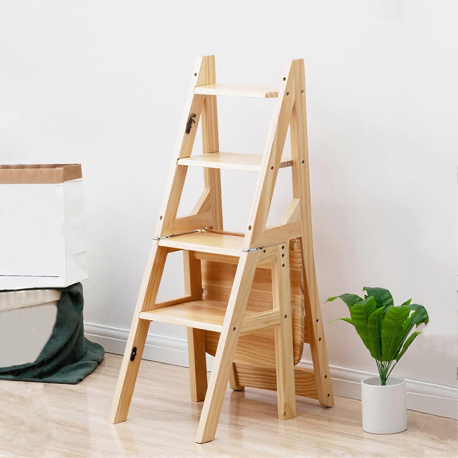 Step Stool Solid Wood Folding 4Step Ladder Stool Foldable Portable Household Stepla