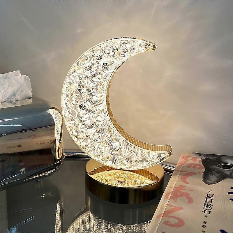 LED Moon Light Touch Control Table Lamp, Crystal Moon LED, USB Rechargeable Bedside Lamp, 3Color Changing (A)