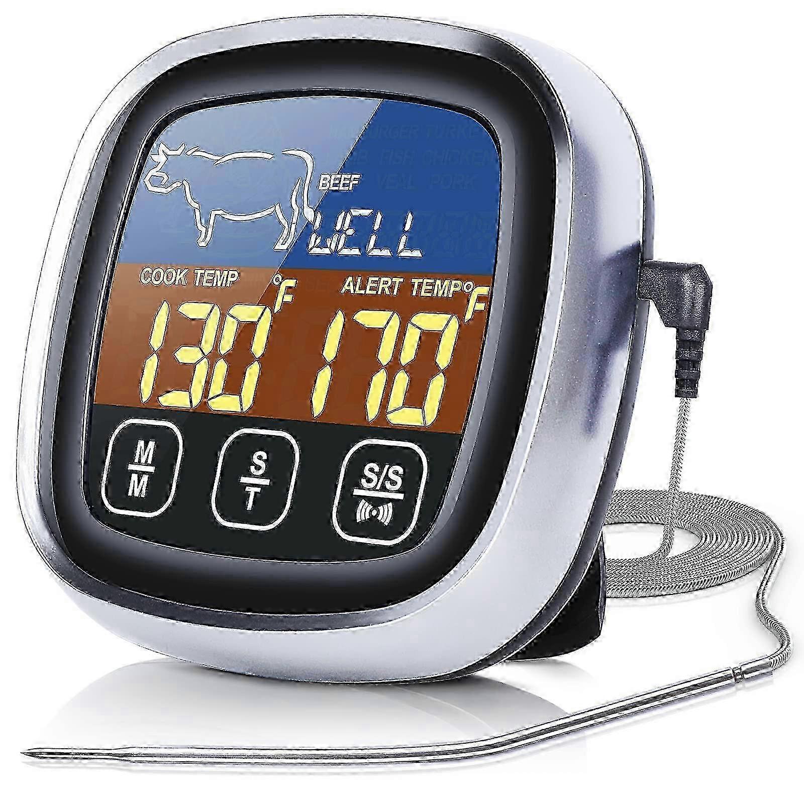 Digital meat thermometer with long probe, touchscreen LCD
