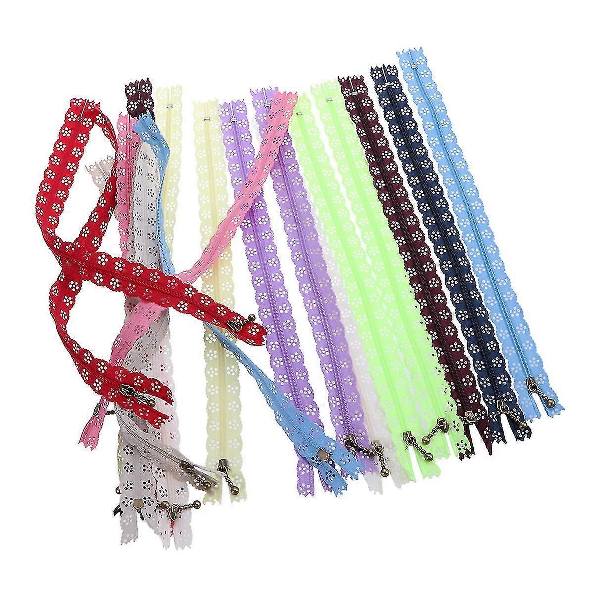 20pcsレースジッパー衣類縫製クラフト用美しいナイロンフラワーレースジッパー(混合色、30cm)