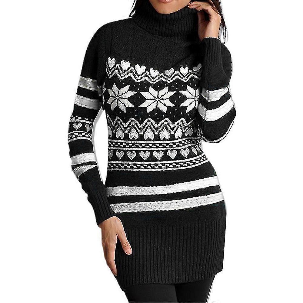 Damen Strickpullover, Weihnachtskleid mit Rollkragen, Winterkleid @BUGU