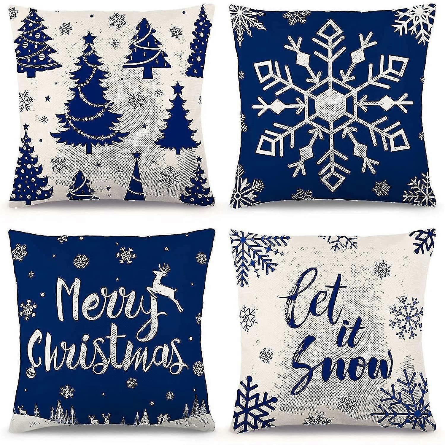 クリスマスブルーピローカバー1818インチセット4枕カバーホリデーラスティック