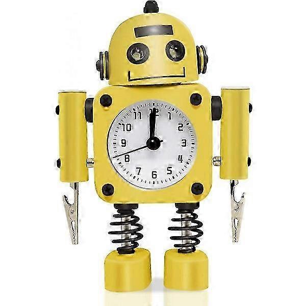 suitable for robot alarm clock, non-ticking, stainless metal, wake-up with flashing eye lights and hand clip