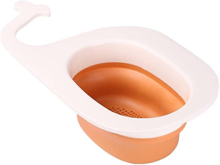 Leftovers Drain Basket Multi-function Sink Strainer Filter Easy to Clean Quick Fruit and Vegetable Hanging Drain Rack, White Orange