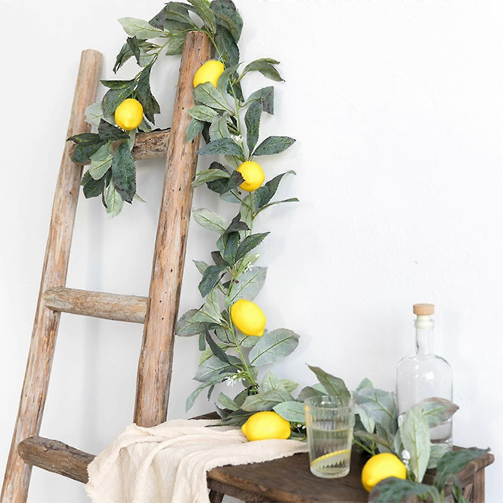 6ft Artificial Lemon Garland, Faux Greenery Foliage Vine Artificial Fruit Garland With Lemon And Green Leaves