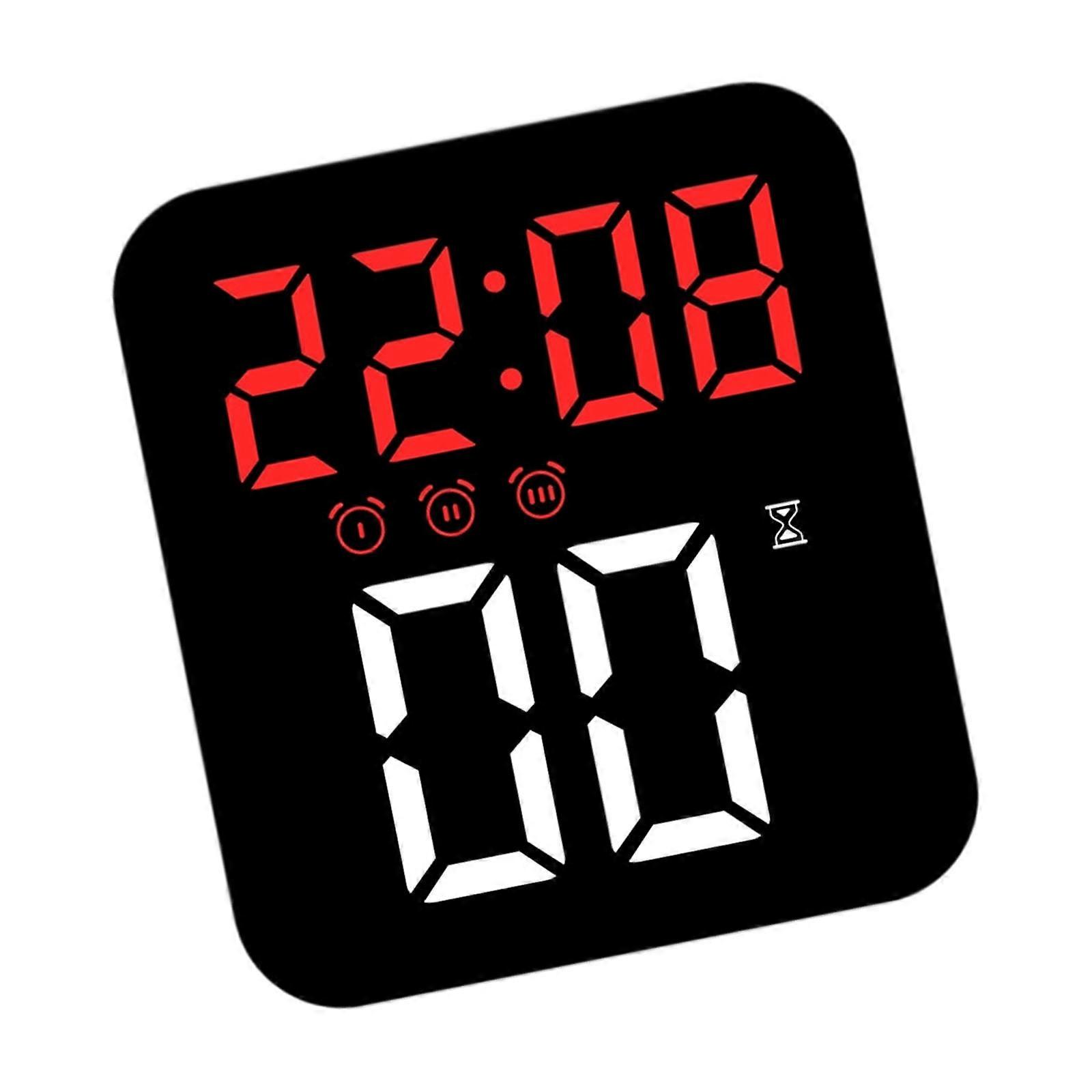 Contemporary Desktop Alarm Timer Clock With LED Display 3 Adjustment Brightness Quiet Operations Sleep Friendly Design  Black shell red ligh