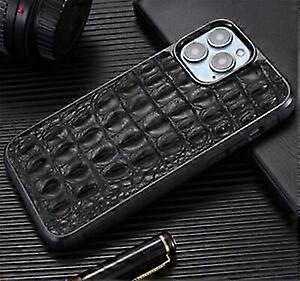 Étui en cuir de crocodile véritable pour iPhone 16/17 Pro Max, style alligator.