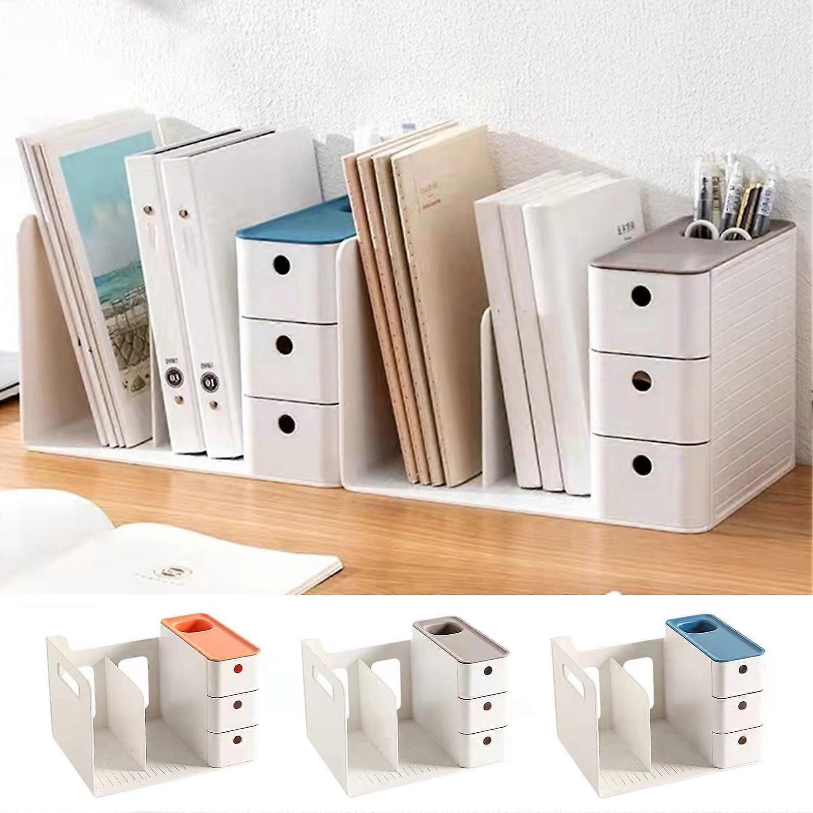 SUSUchens Desktop File Storage Organizer Office Supplies Pen Ruler Holder Container Small Bookshelf Design Student Book Stationery Storage Box Orange
