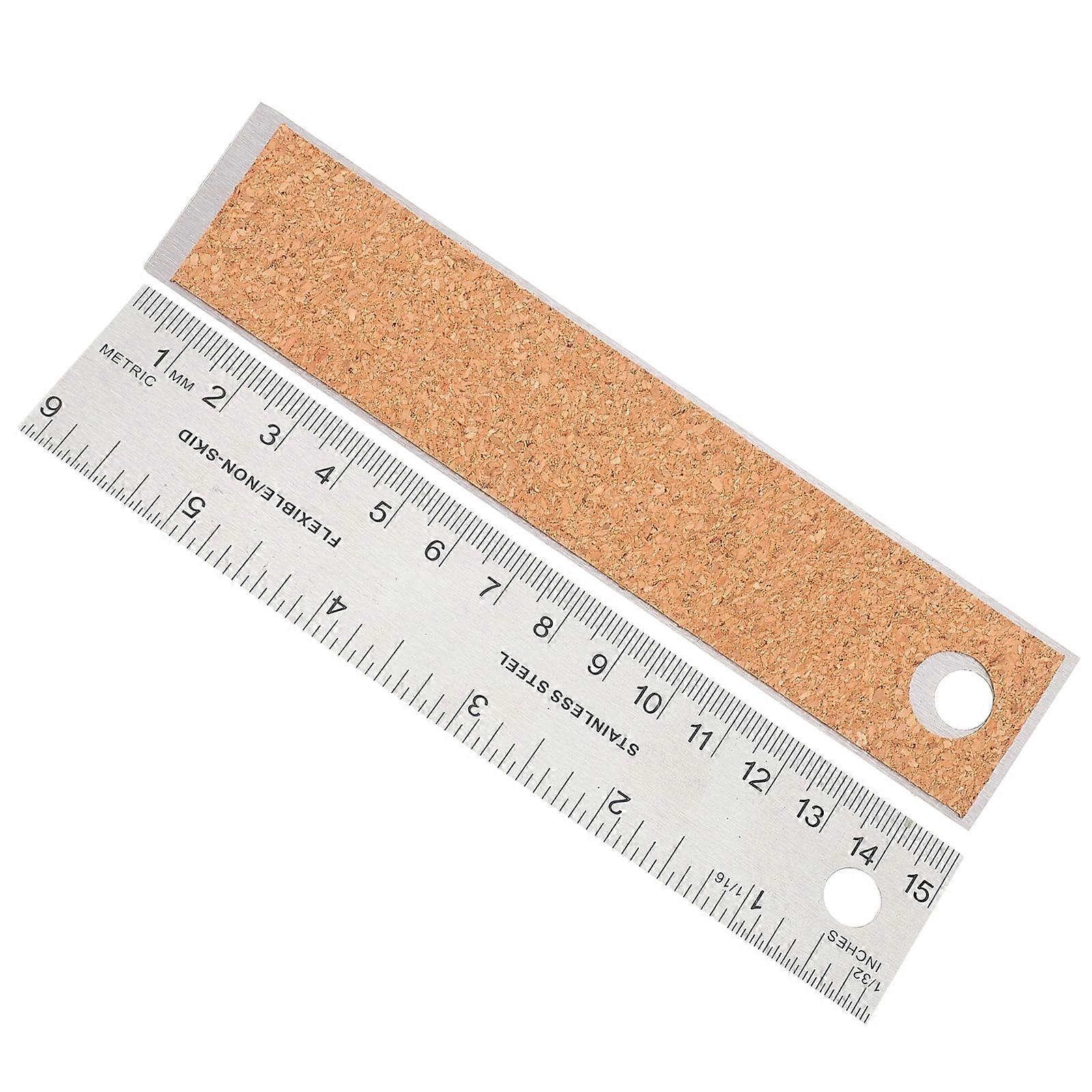 2 Pcs Cork Stainless Steel Ruler Straight Edges Rulers Corked for Engineering Backed Pattern Measuring Student