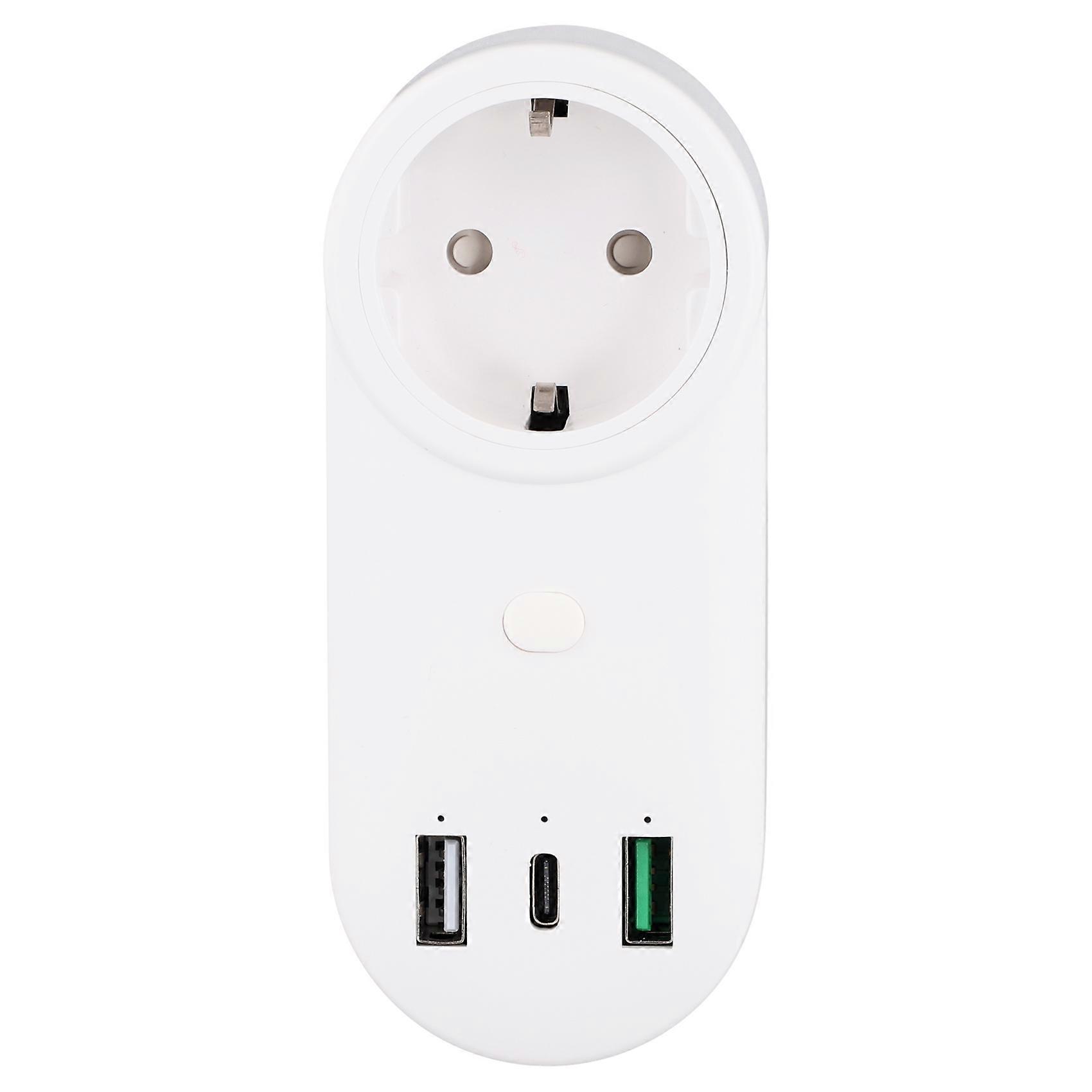 Smart Socket WiFi Plug 16A 2-Hole USB+Type-C Outlets 65W Remote Control Compatible Alexa EU Plug