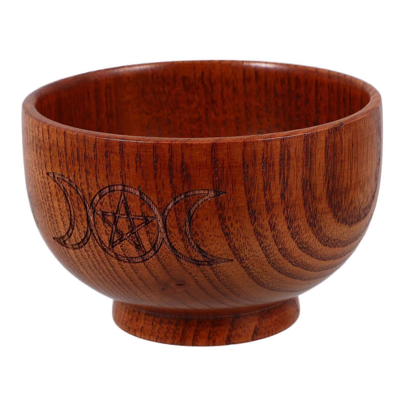 Ritual Wooden Pentacle Bowl with Moon Design for Storage Use