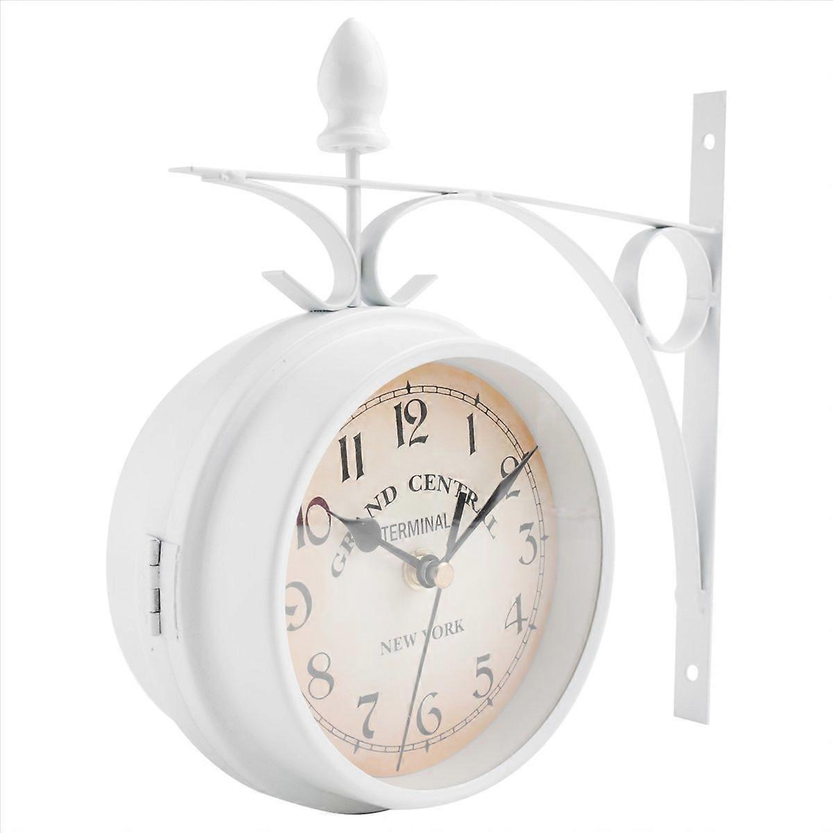 Iron Round Wall Hanging Double Sided Retro Station Clock Home Decor