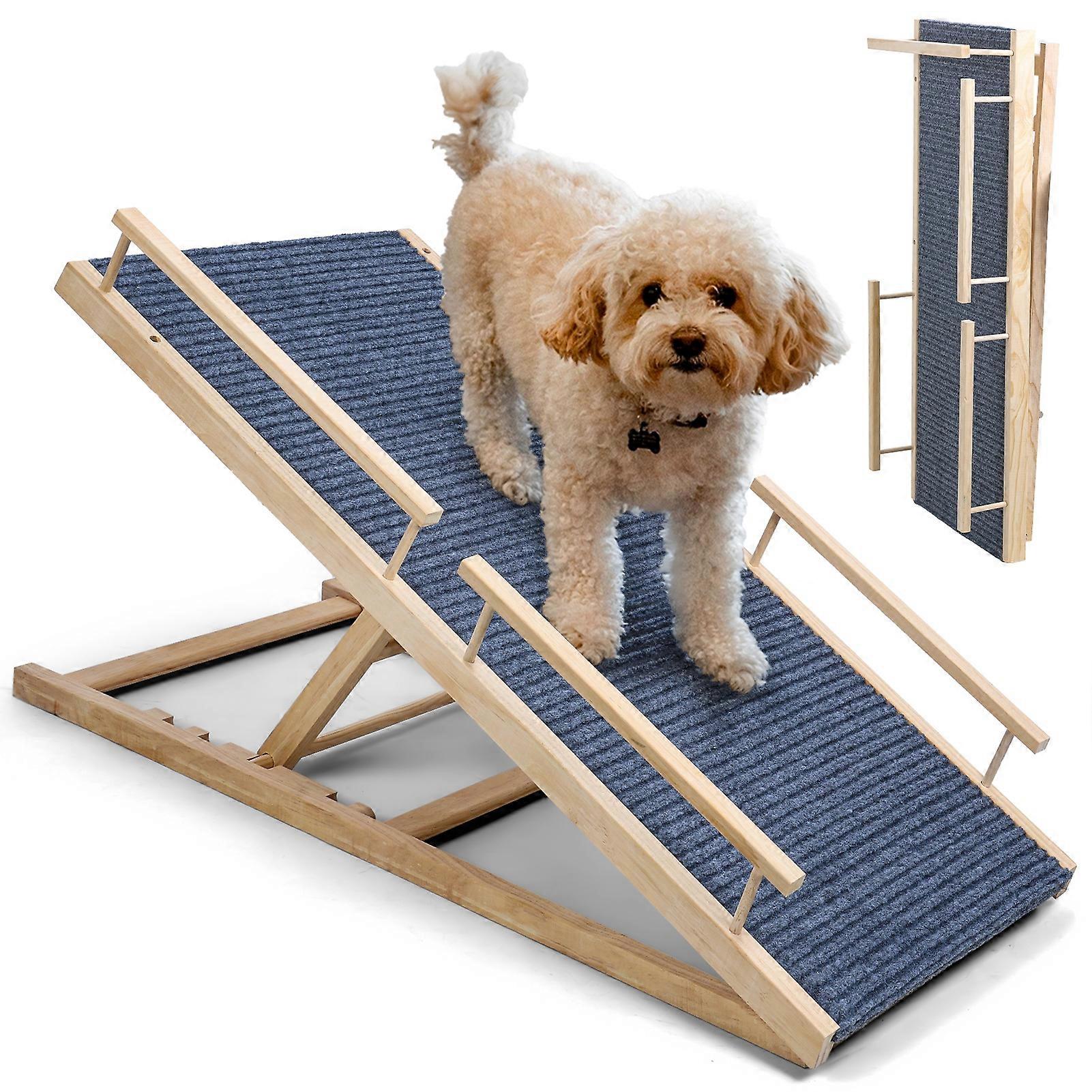 40in Solid Wood Dog Ramp - Height Adjustable, Non-Slip, For Bed, Sofa & Car