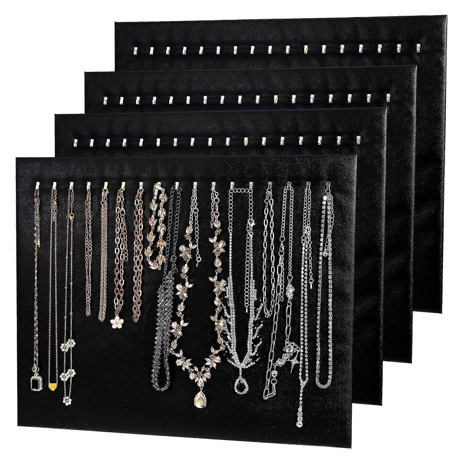 4 Pack Necklace Display Stands Polyester Fabric 17 Hooks per Board Tilted Design for Retail Home Use Easy Storaging Multicolor