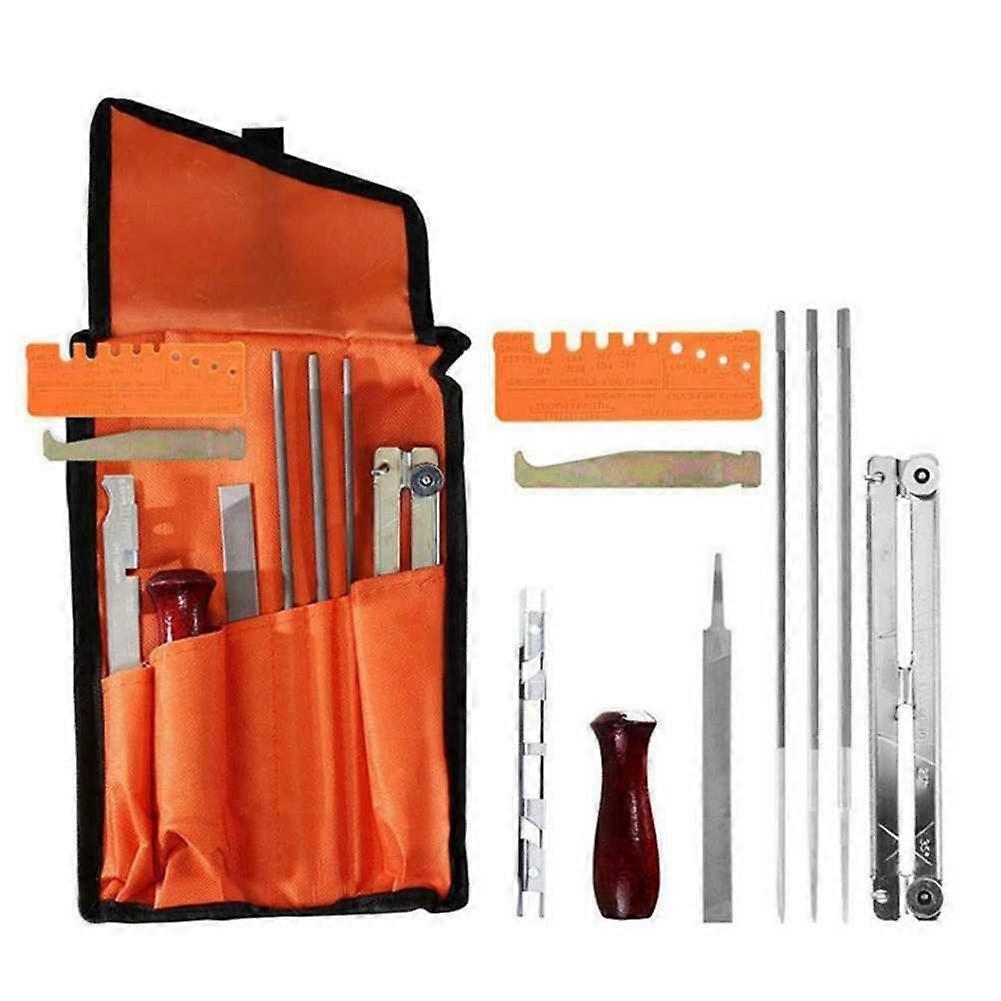 Universal Chainsaw Field Sharpening Kit, Chainsaw Chain Sharpener Round Files, Flat File, Handle, F