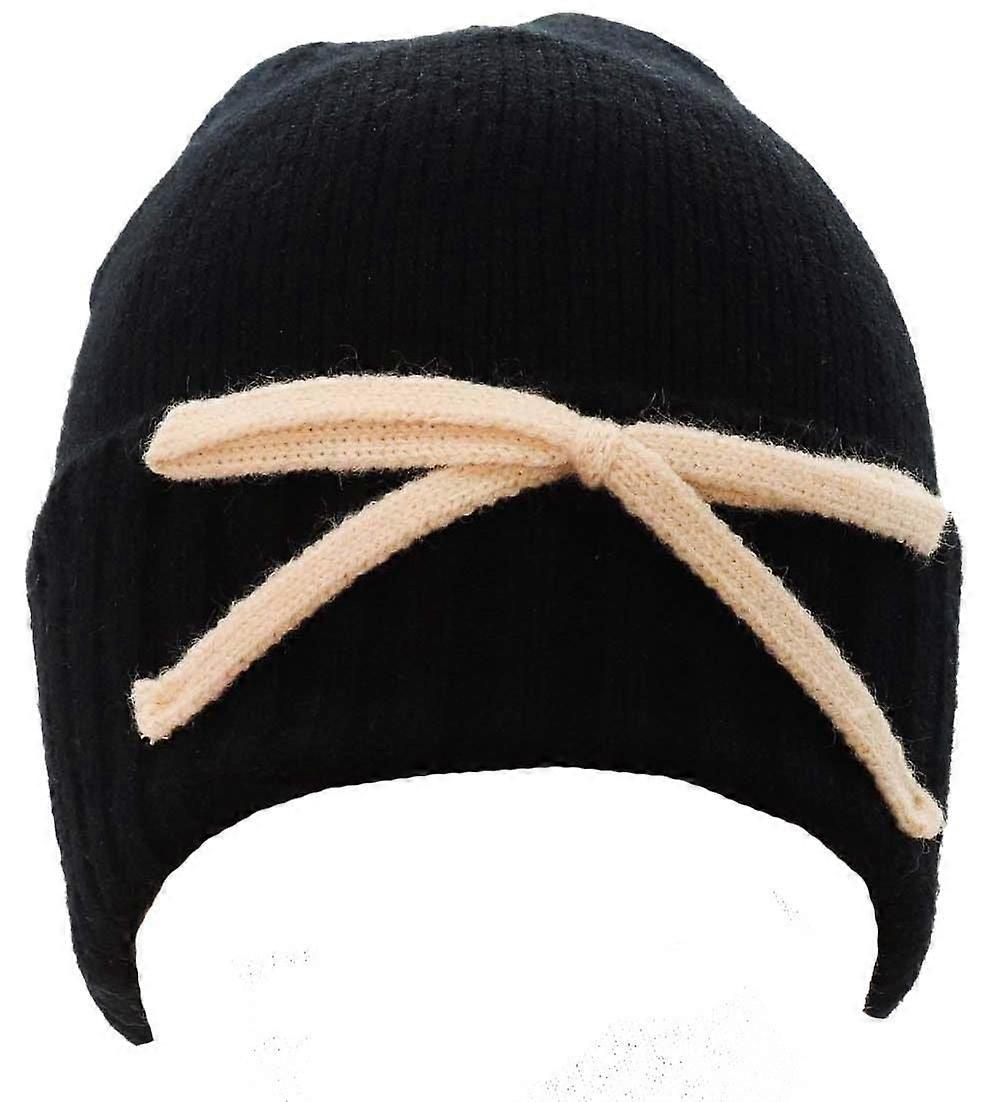 Zelly Bow Detail Beanie Hat - Black/Cream