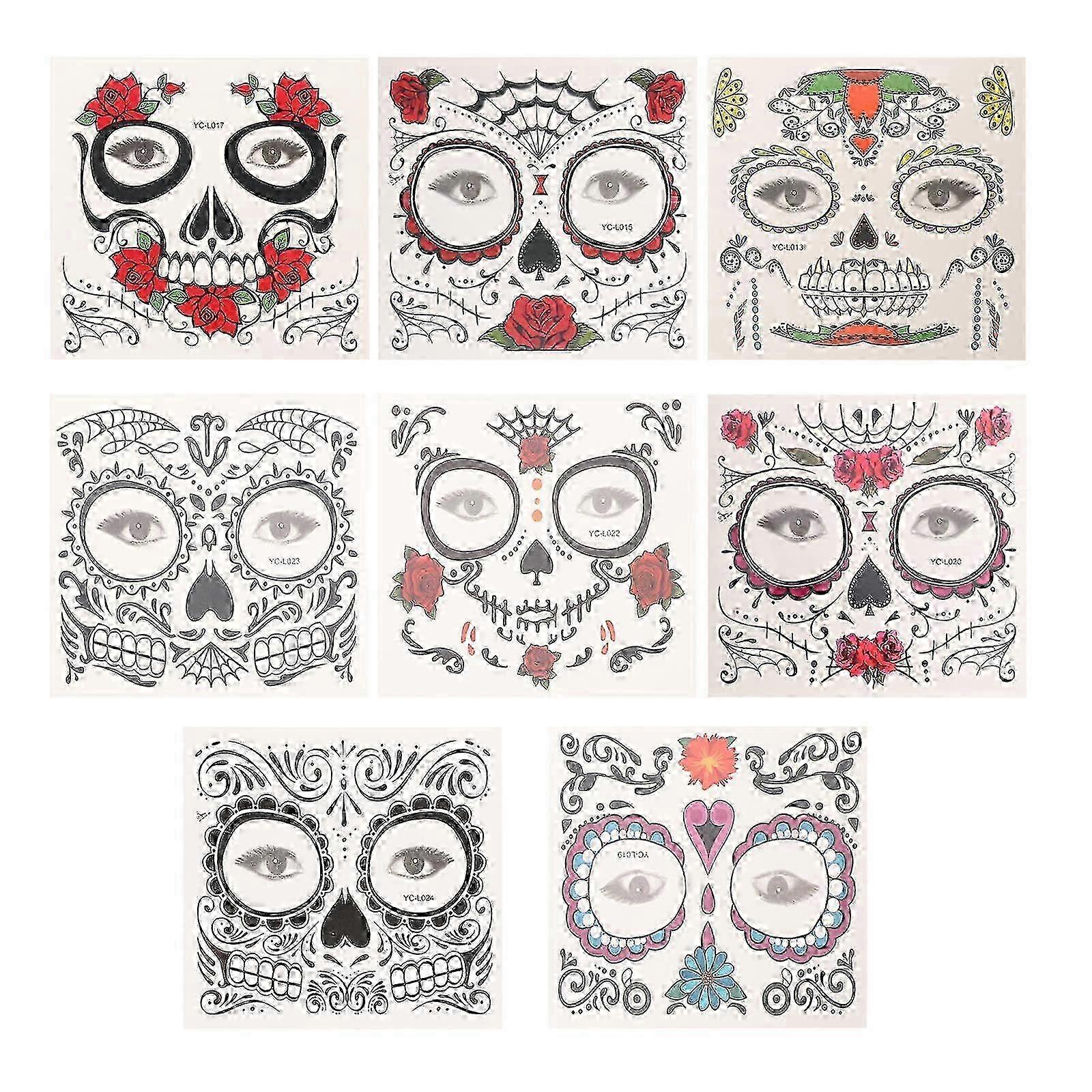 Waterproof Face Decals Temporary For Costume Party 8 Sheetsz