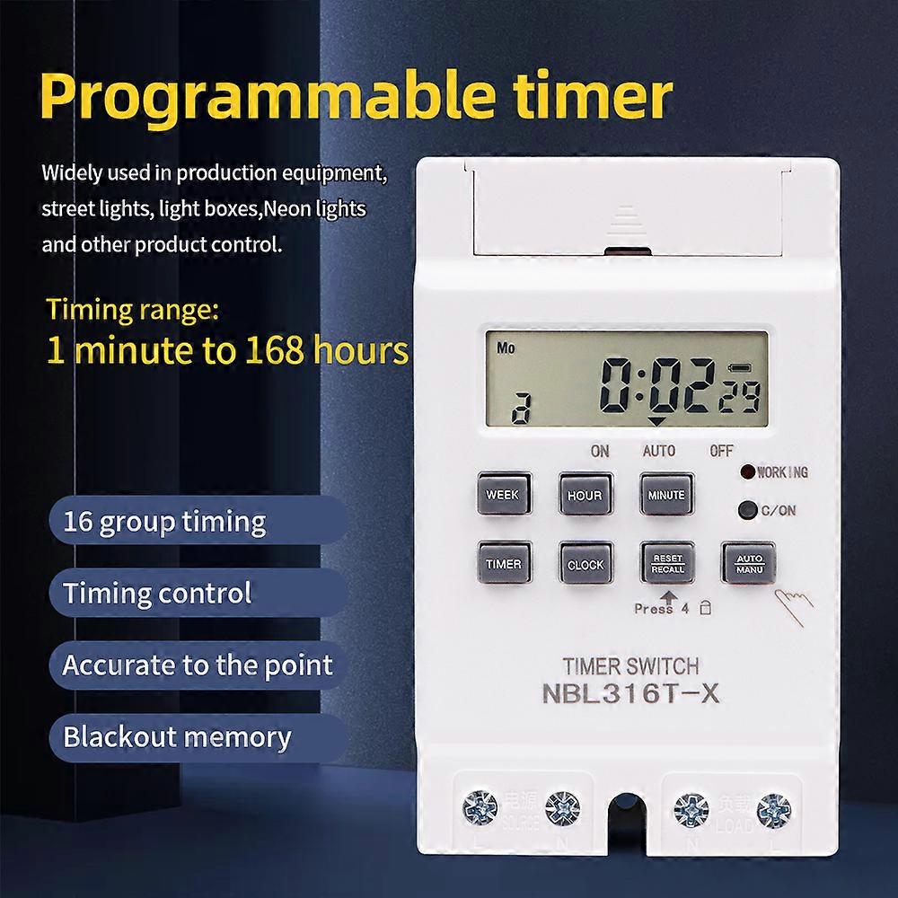 Automatic Electronic Timer Switch Relay 220V 25A Weekly 7 Days Minutes Second 168 Hours Time Control Programmable Timer