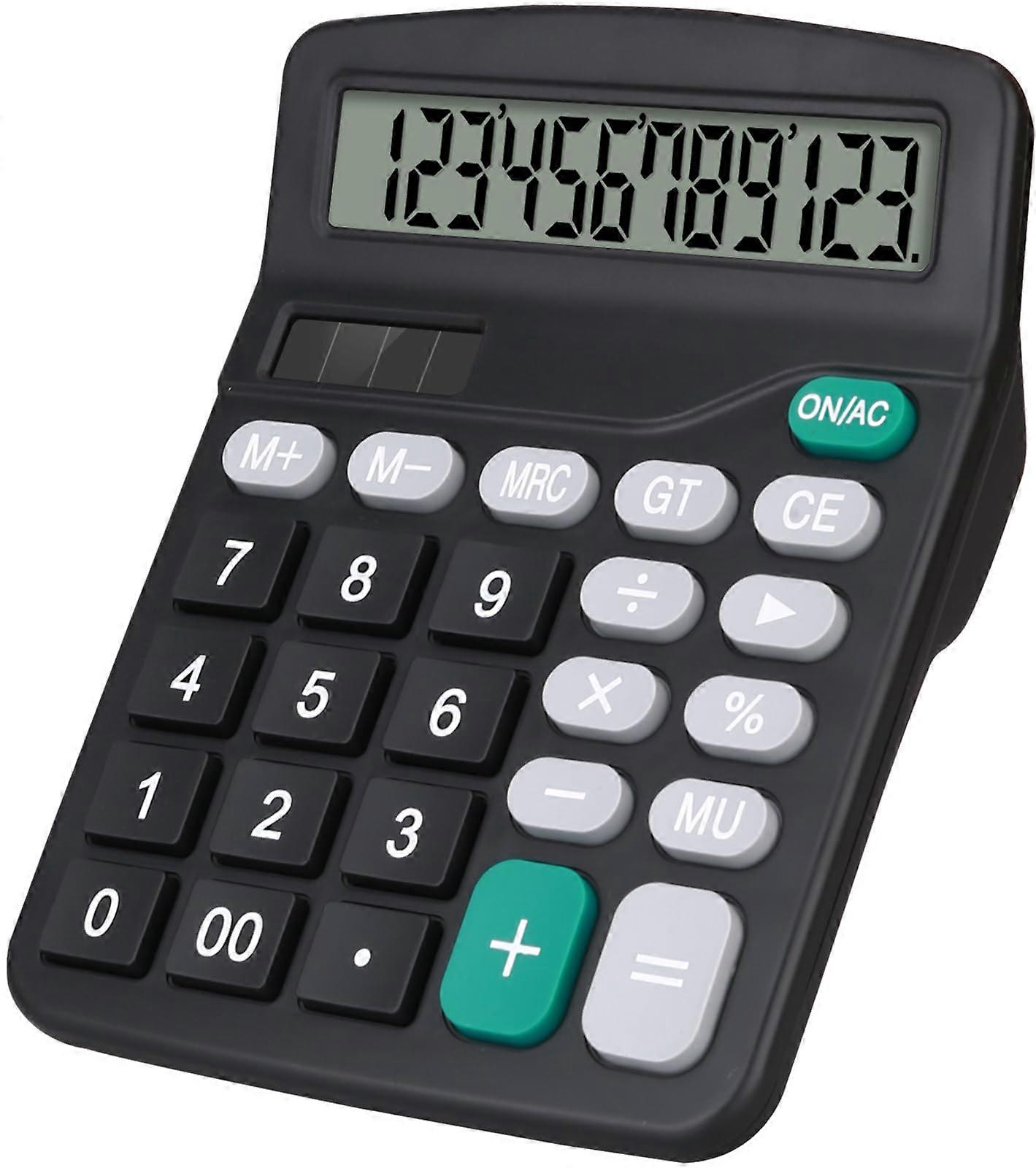 Desktop Calculator 12 Digit Large Display Dual Solar Battery Power Big Button Office School Black