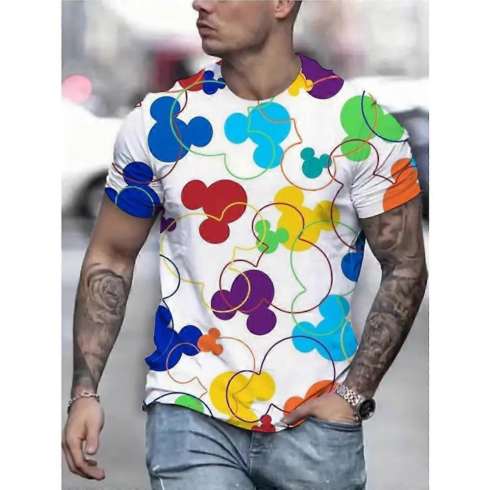 T-shirt manches courtes col rond pour homme, estival et d��contract��, Vintage, surdimensionn��, imprim�� en 3D, Disney Mickey Mouse, 2026