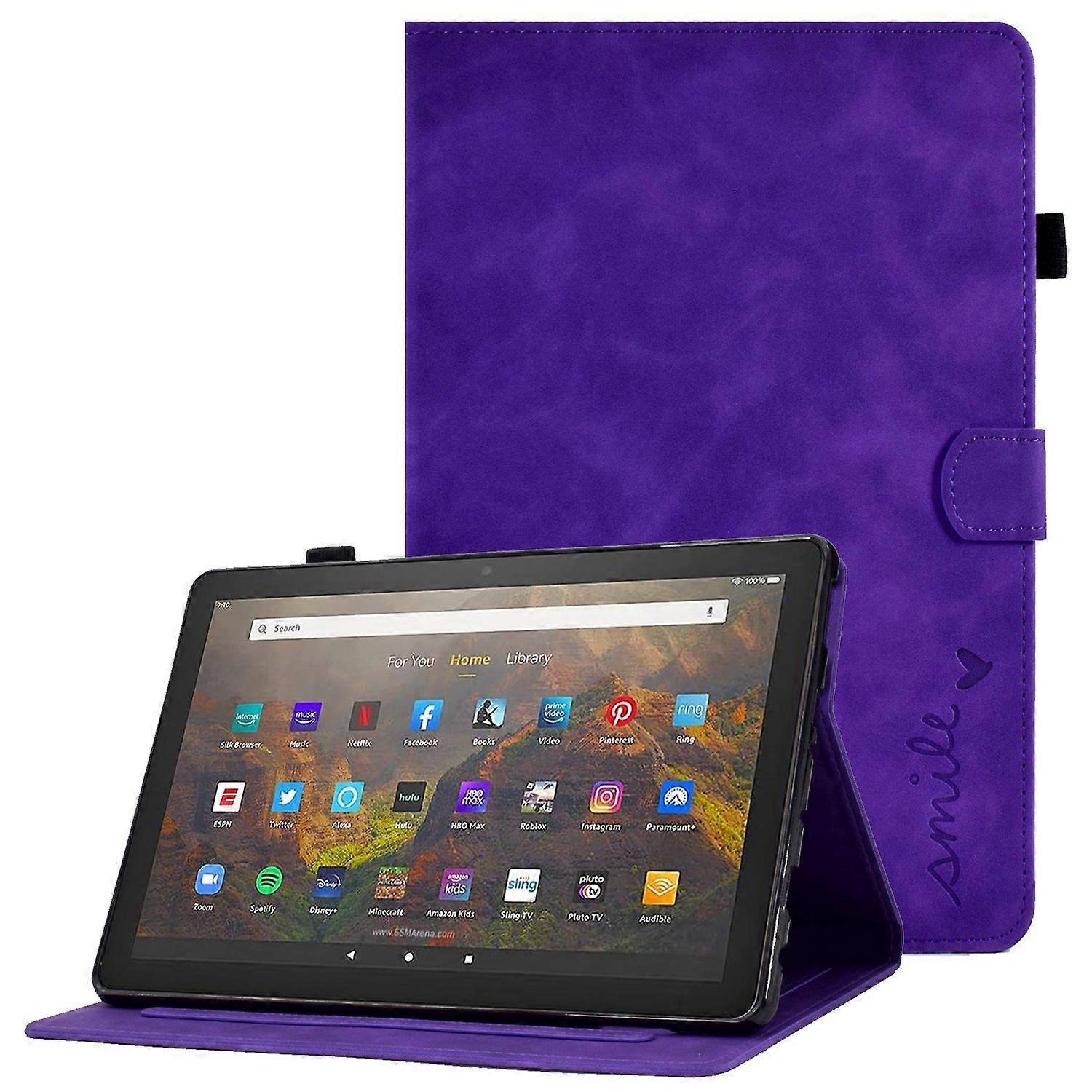 For Amazon Fire HD 10 (2021) Solid Color Heart Shape Imprinted PU Leather Cover Foldable Stand Prote