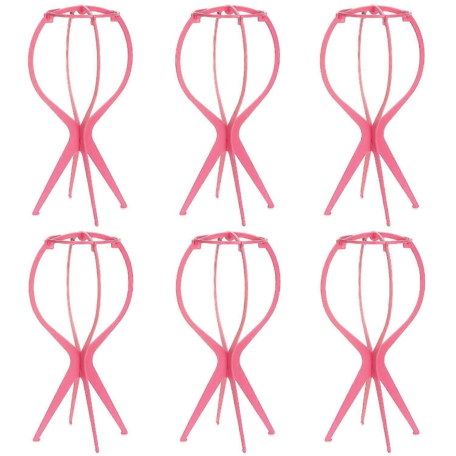 6 Pack Pink Foldable Wig Stand for Wig Storage and Display, Preserve Shape and Ventilation