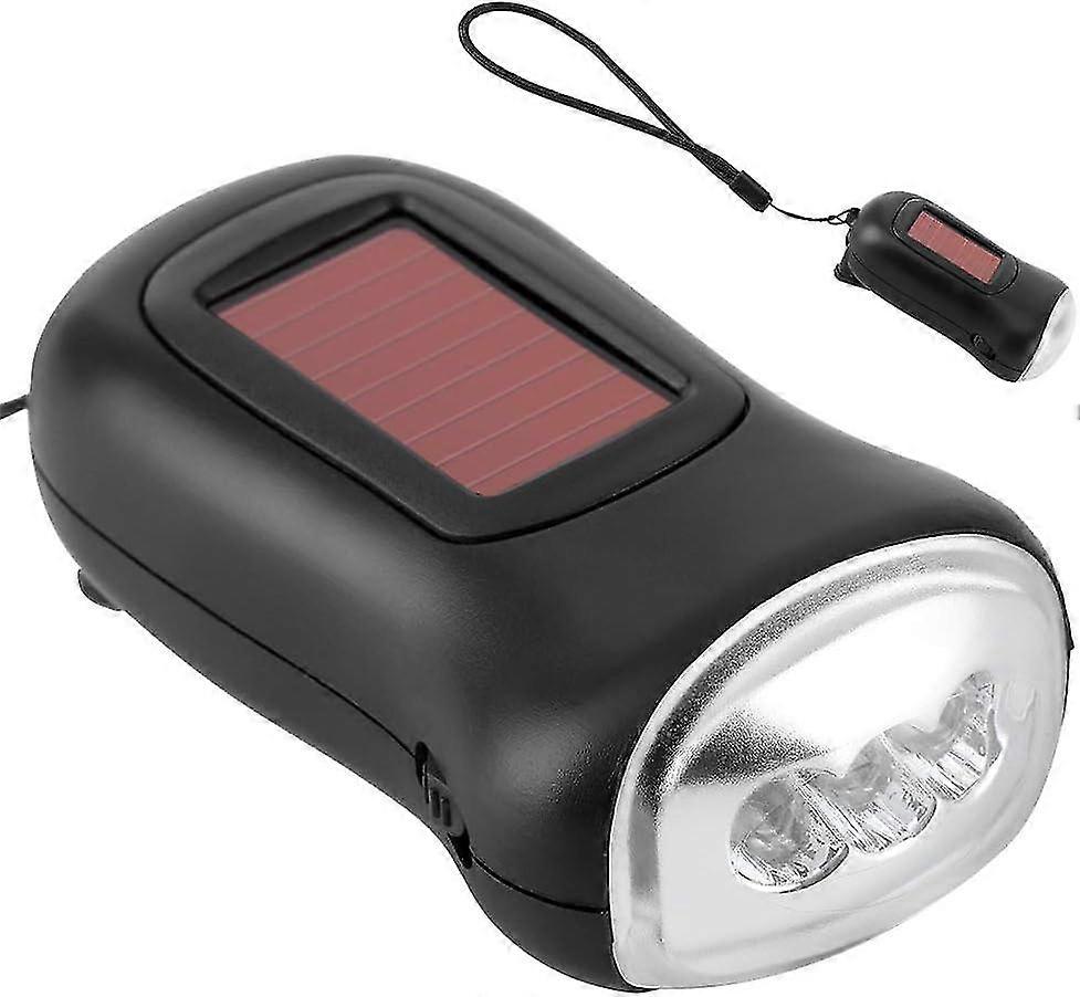 Hand Crank Solar Flashlight, Rechargeable Dynamo Emergency LED Torch for Camping