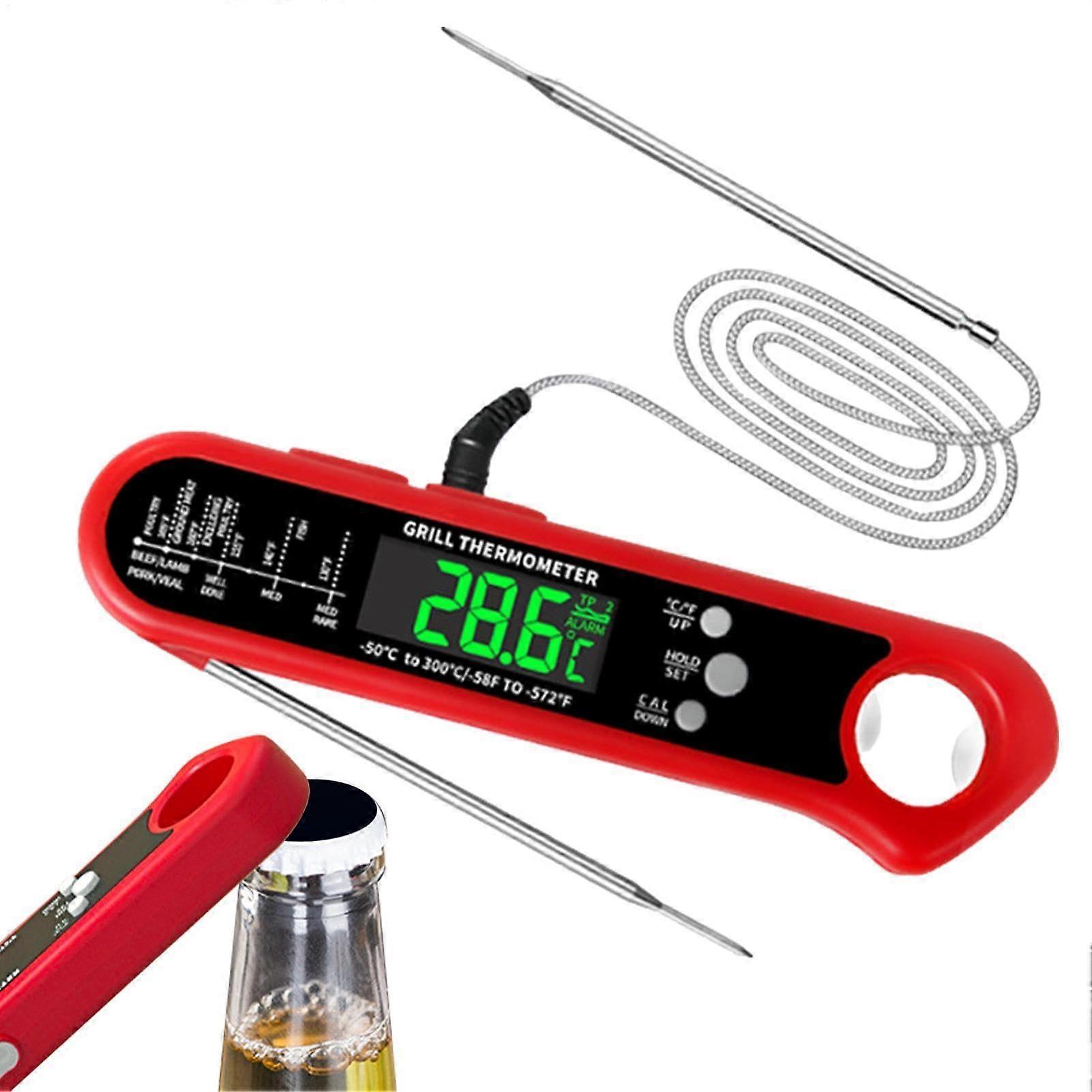 Instant Read Meat Thermometer with Alarm,  Precision Foldable Digital Cooking Thermometer Red