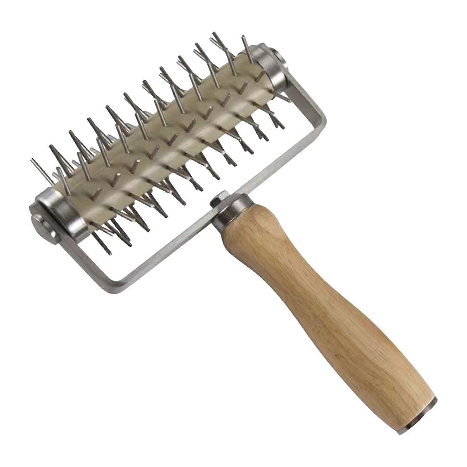 Stainless Steel Pizza Dough Docker with Wood Handle, Bubble Crust Roller for Bakery Use