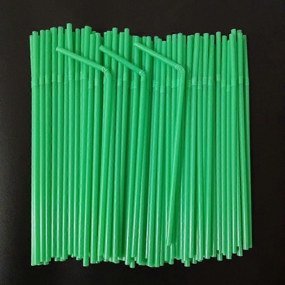 100PCS Green Disposable Plastic Bendable Drinking Straws for Milk Tea Juice Smoothies Parties
