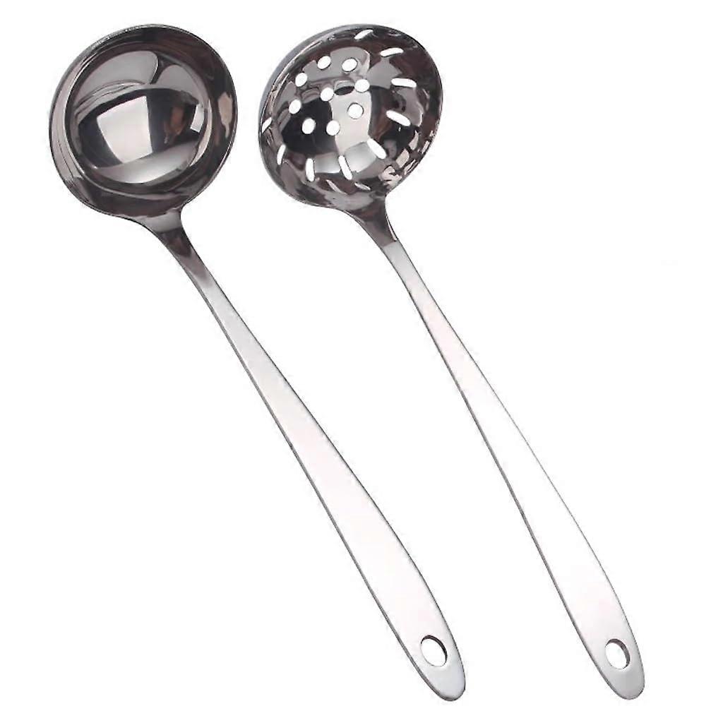 Soup Spoon Set Thickened AntiScald Long Handle Heat Resistant Kitchen Cooking Utensils 2pcs