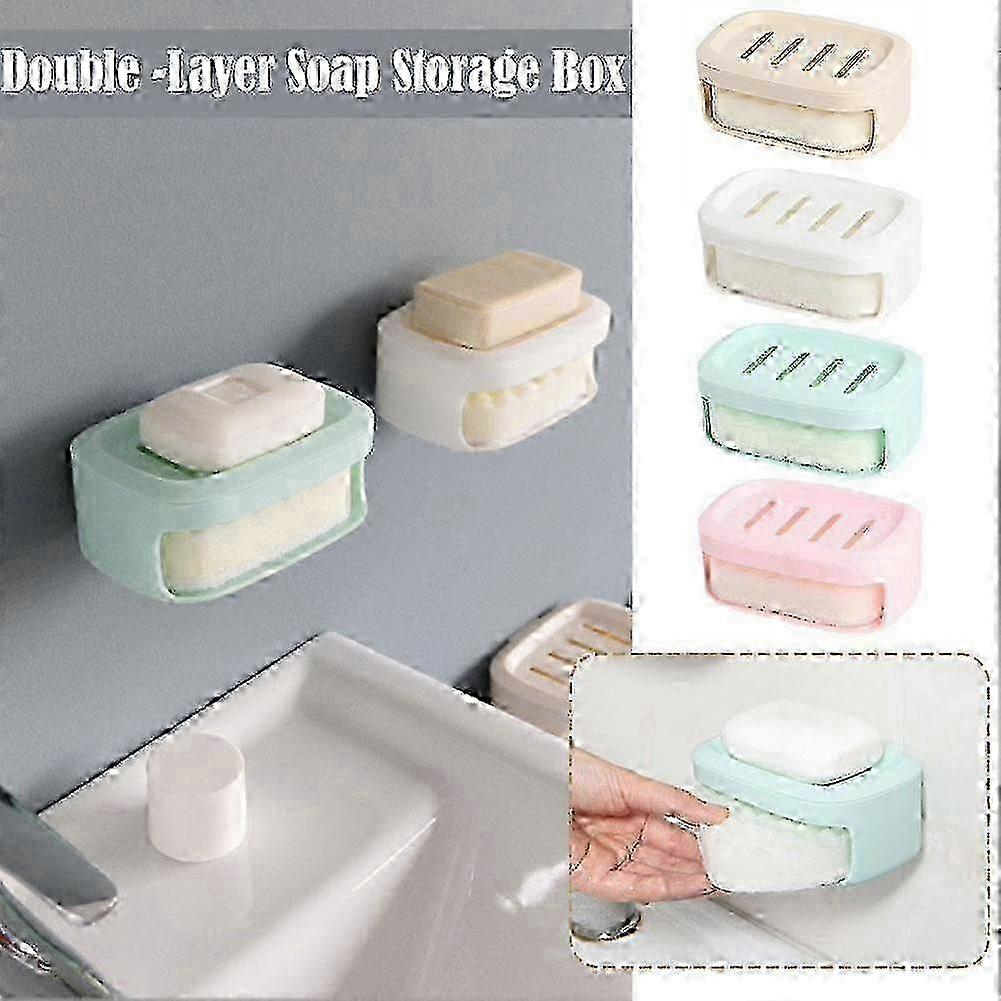 Sponge Soap Box Wall Mounted NonPerforated Thickened Drain Soap Box StorageRack