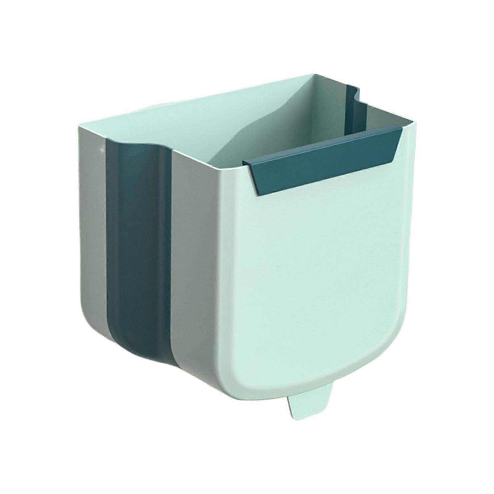 Wall Mounted Foldable Kitchen Trash Bin Large Capacity Space Saving Garbage Can Medium Green