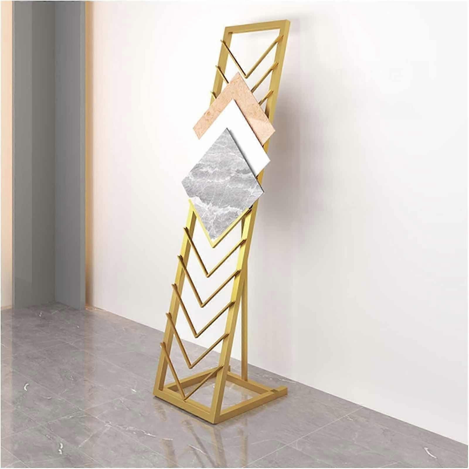 Tile Display Stand with Large Capacity Storage, Rustproof Frame for Showroom Marble and Wood Samples, Small Gold