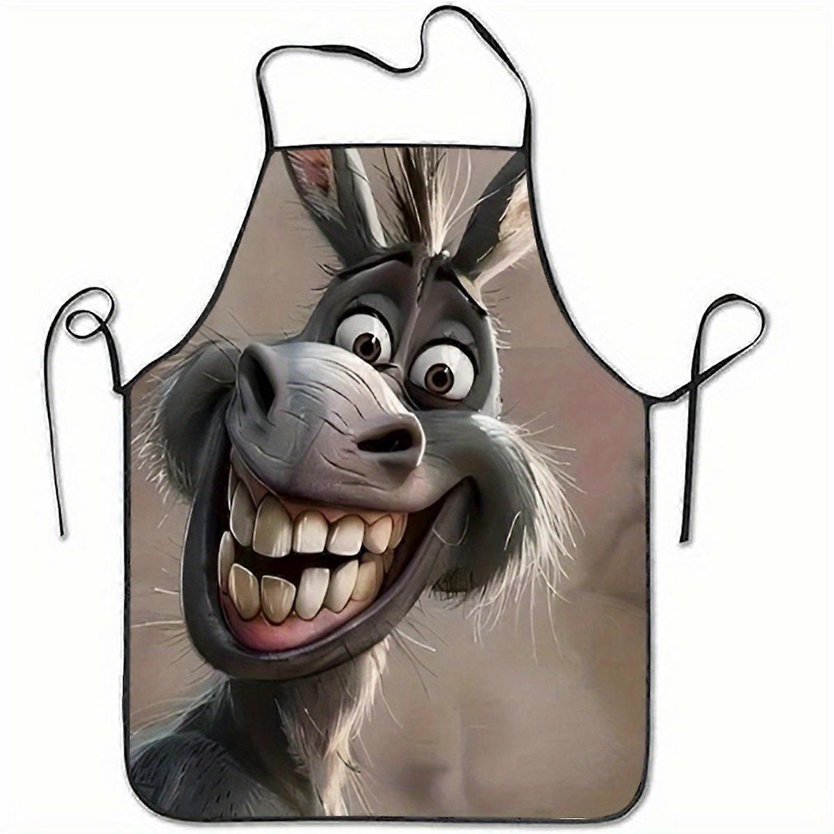 1pc Smiling Animated Donkey Character Printed Sleeveless Polyester Apron for Home Kitchen Baking Work