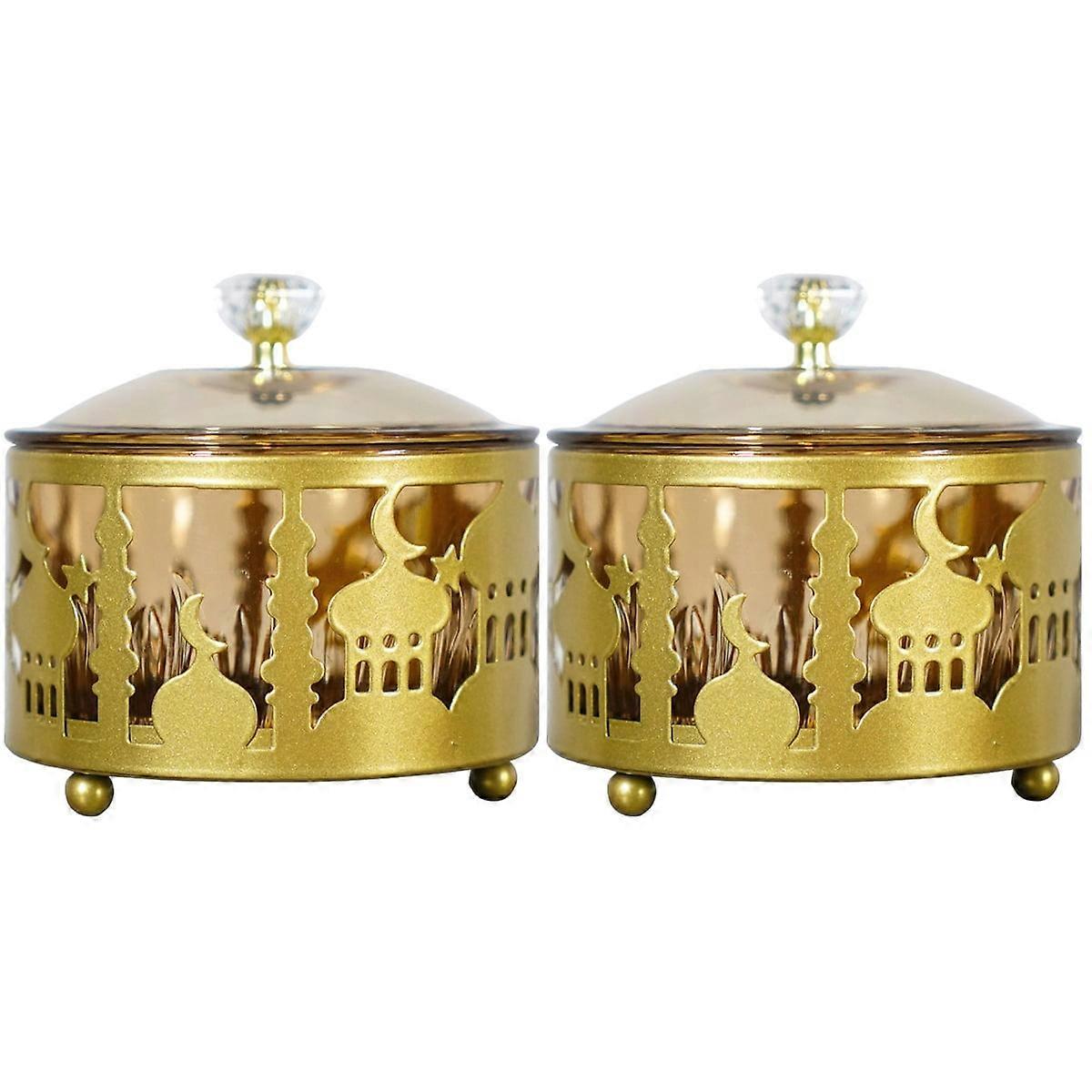 2 PCS Ramadan Candy Tray Elements Moon Decor Eid Plates Decorations Party Serving