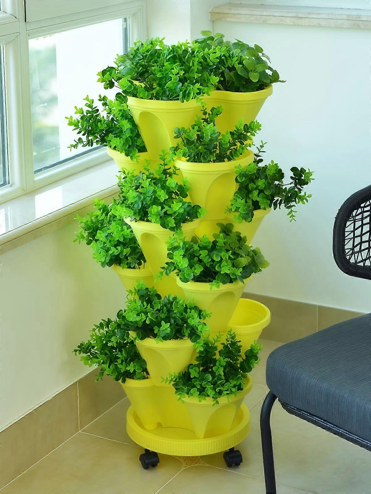 6 Tier Vertical Garden Planter with Wheels, Stackable Herb and Vegetable Tower, Yellow