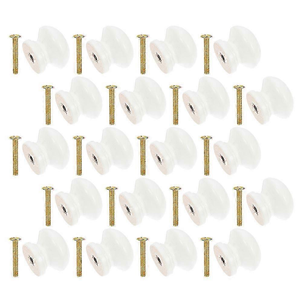 Wooden Cabinet Knobs | Round Shape | White | 3.4x3.4x2.5cm | 20 Sets | Easy Installation