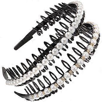 2 stks Fashion Pearls Hair Hoops Delicate Non-slip Hoofdband Haaraccessoires voor Vrouwen Meisjes (Pearl+Pearl met Kristal)
