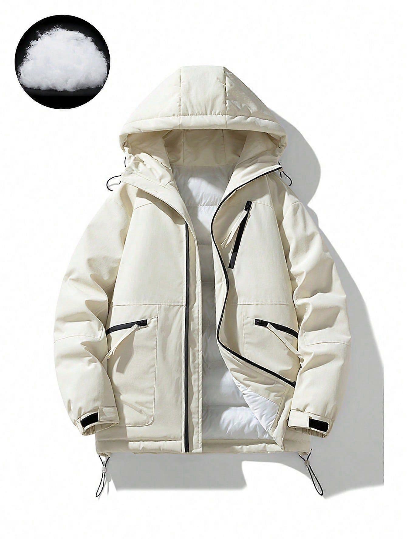 Men Drawstring Hem Hooded Winter Coat