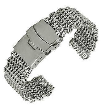 22mm Shark Mesh rostfritt stål klockarmband vikbart spänne klockarmband (långt mönster silver)