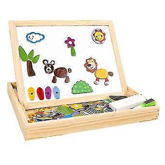 Double-sided Writing Board Magnetic Jigsaw Puzzles Set Multifunctional Wooden Drawing Boards Educational Puzzle Game For Kids (forest Animals)