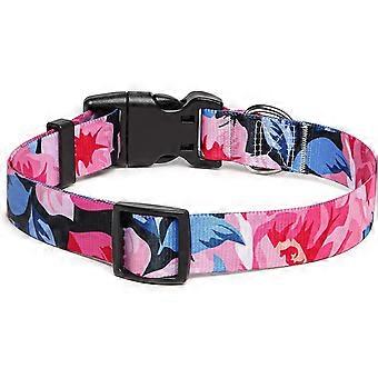 Dog Collar, Fashion Pattern with Quick Release Buckle, Classic Adjustable Nylon Collar for Small, Medium and Large Dogs (M, Pink Flower)