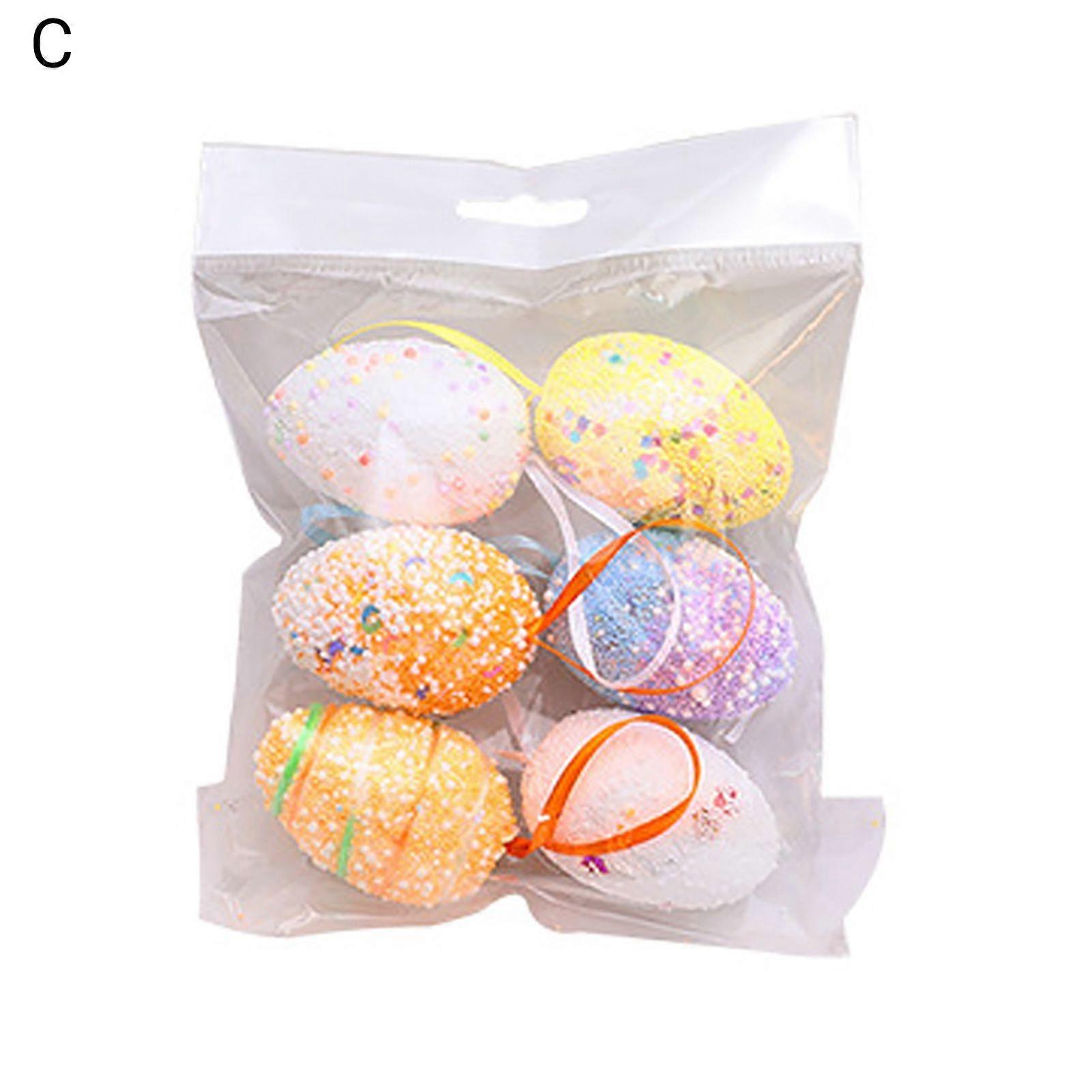 6Pcs/Set Decorative Visual Effect Hanging Decor Polystyrene Styrofoam Beautiful Easter Egg Hanging Widget for Party