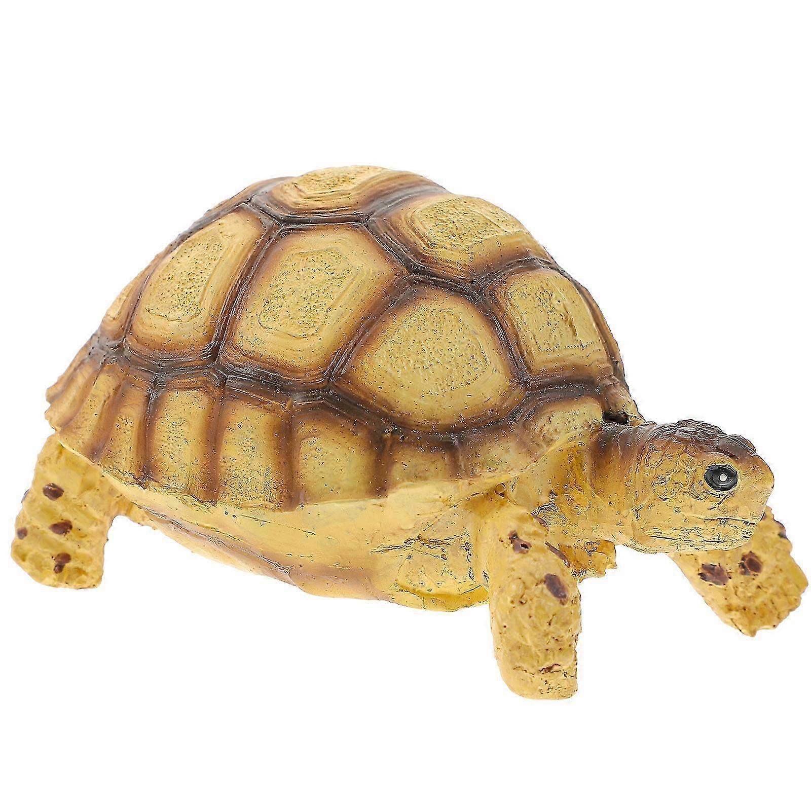Simulation Turtle Statue Yellow Resin Ornament 2Pcs for Home Decor & Photography Props