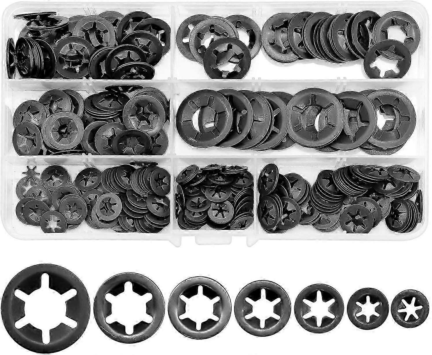 340 Pcs Lock Washers Kit - Assorted Sizes - Secure Fasteners for Bearings - High-Quality