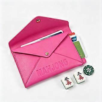 Mahjong Card Sleeve Holder 1Pc, Vegan Leather Case for Line Readers Shuffler Cards, Snap Closure Travel Game Night Gift