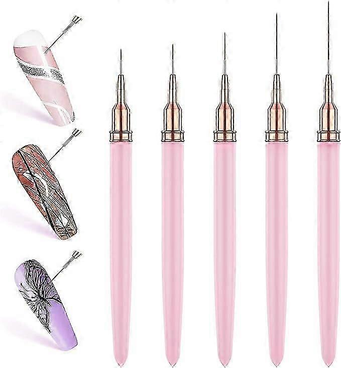 Ensemble de 5 pinceaux pour nail art, pinceaux fins avec manche en métal, stylos à points portables, pinceaux en nylon pour la peinture et le nail art.