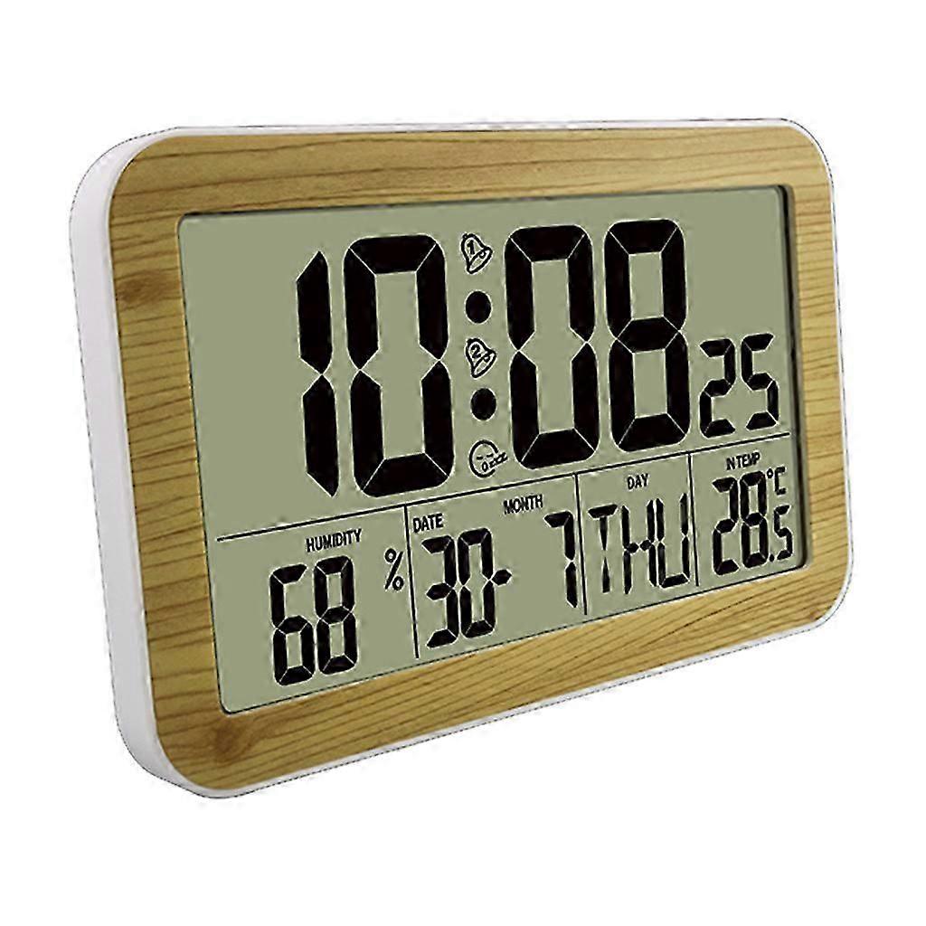 Grain Digital Wall Clock Classic Alarm Clock Displaying Temperature & Humidity