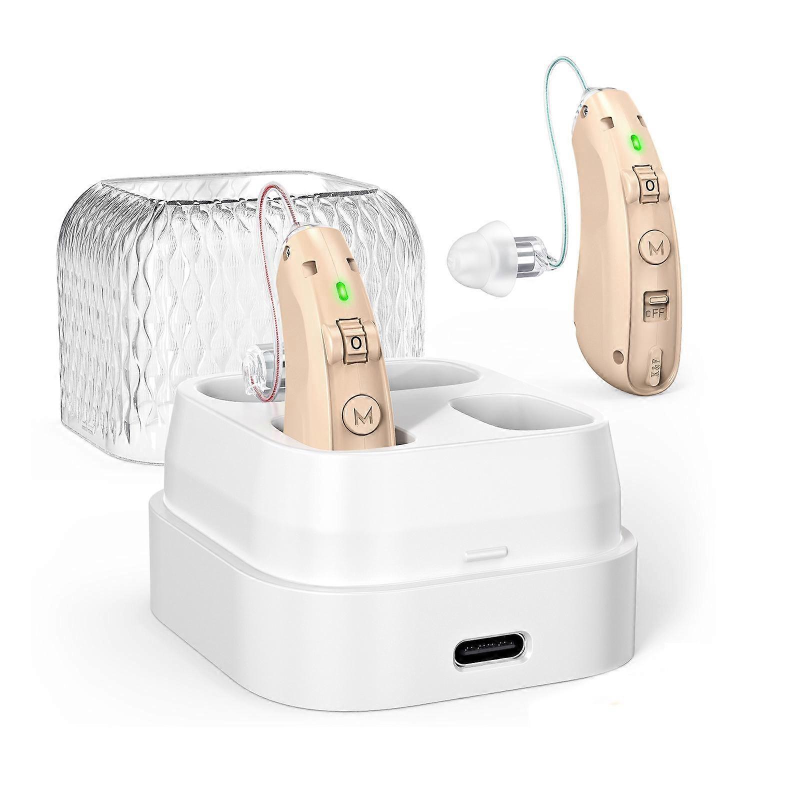 Behind-the-Ear Hearing Amplifier with Charging Case